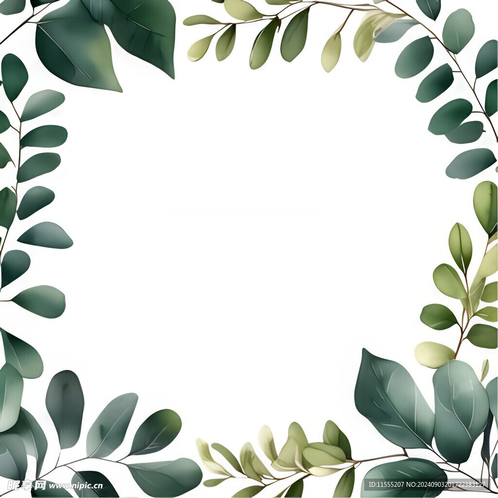 叶片树叶的边框水彩画风格插画