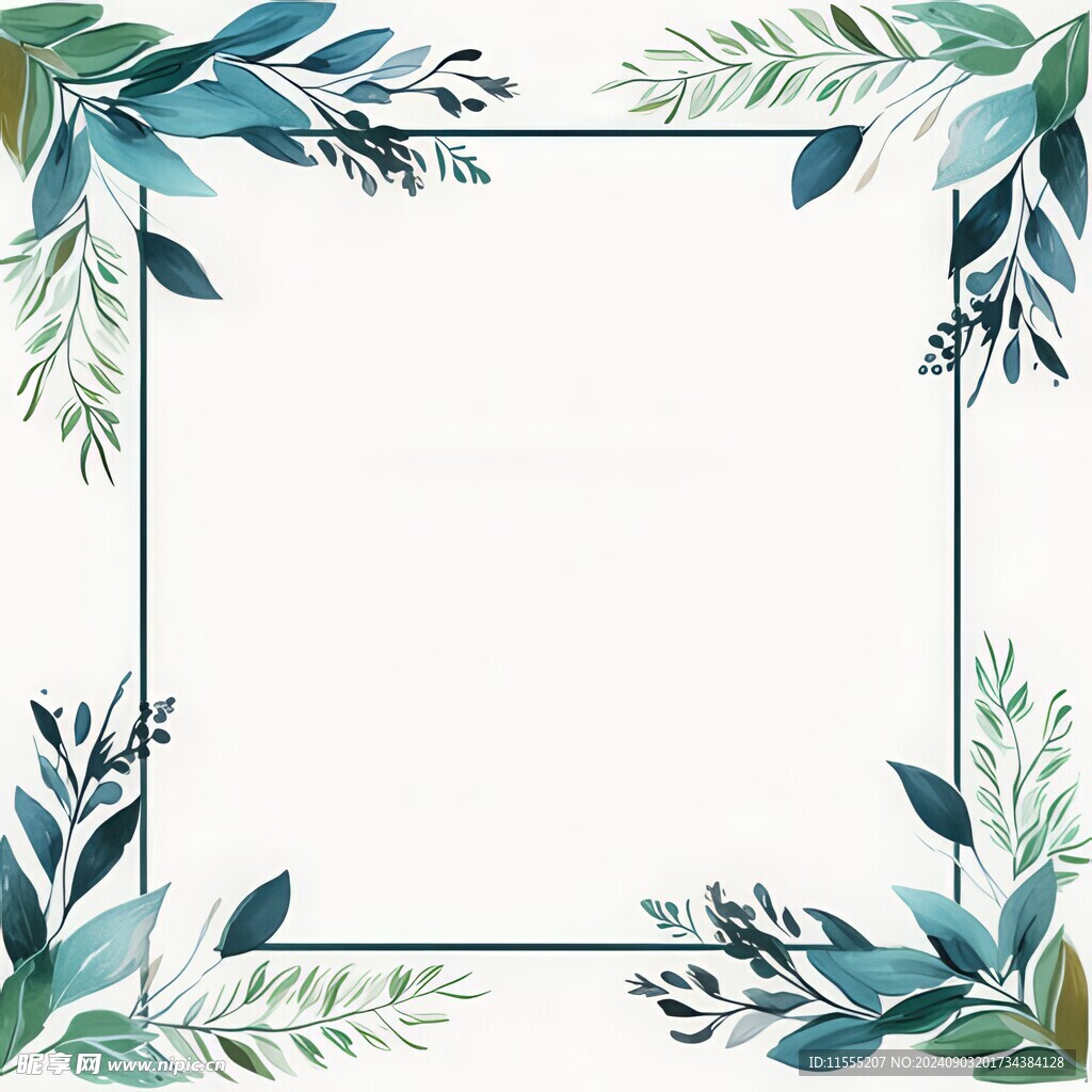 叶片树叶的边框水彩画风格插画