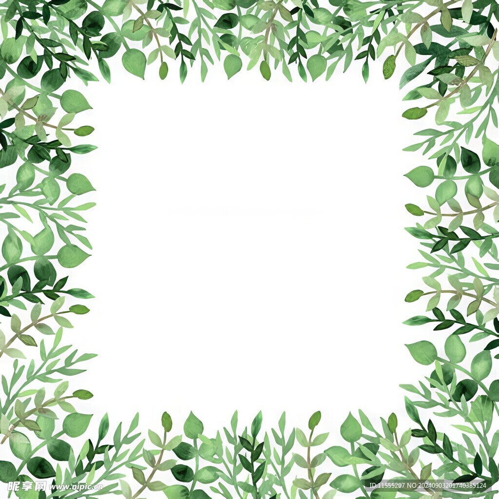 叶片树叶的边框水彩画风格插画