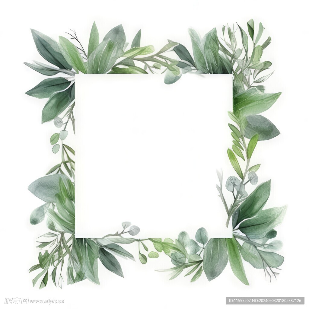 叶片树叶的边框水彩画风格插画