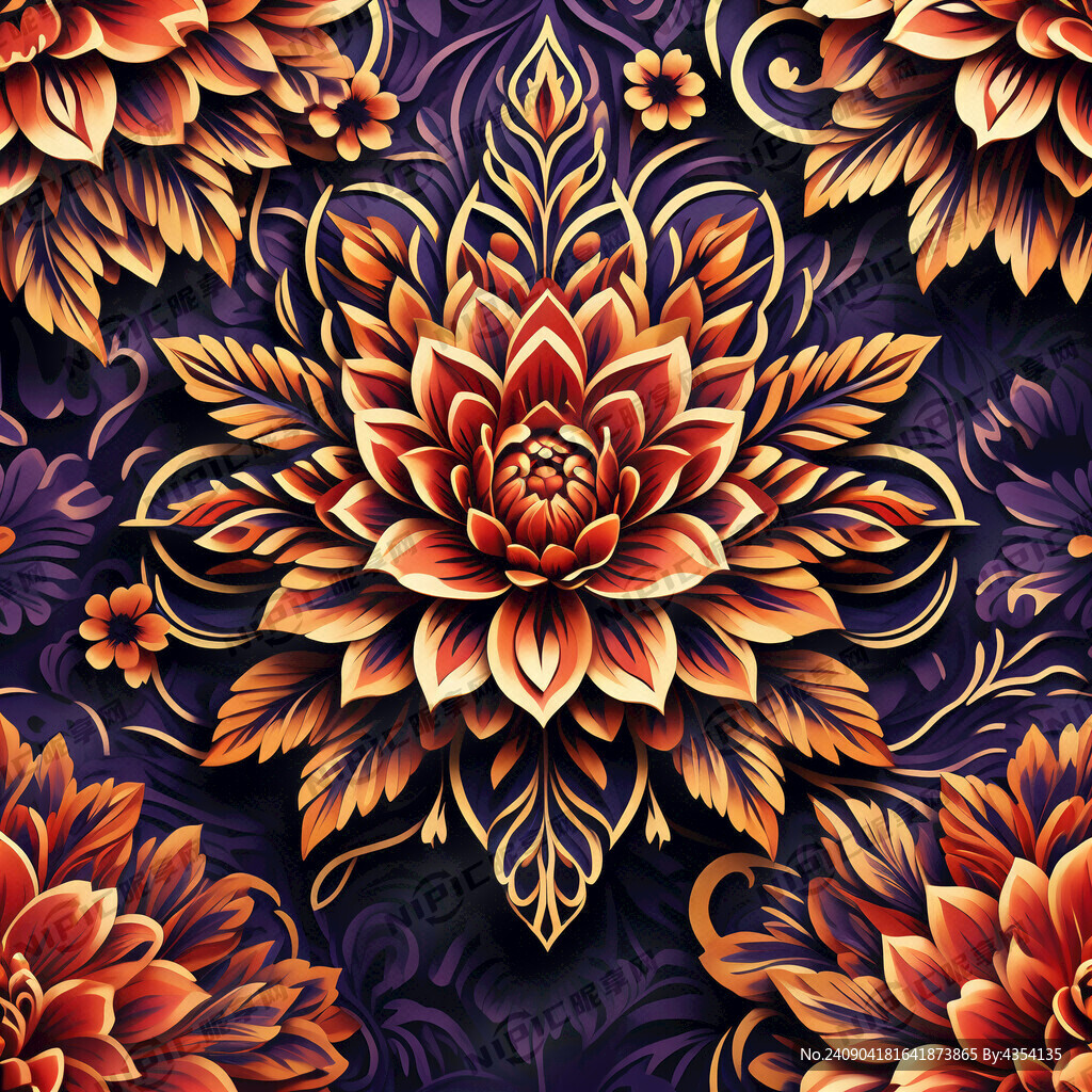 紫金花图案 剪纸风格 团花图形