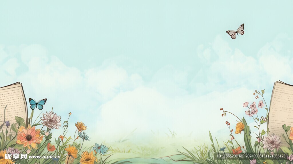 户外景色草地蓝天白云背景图