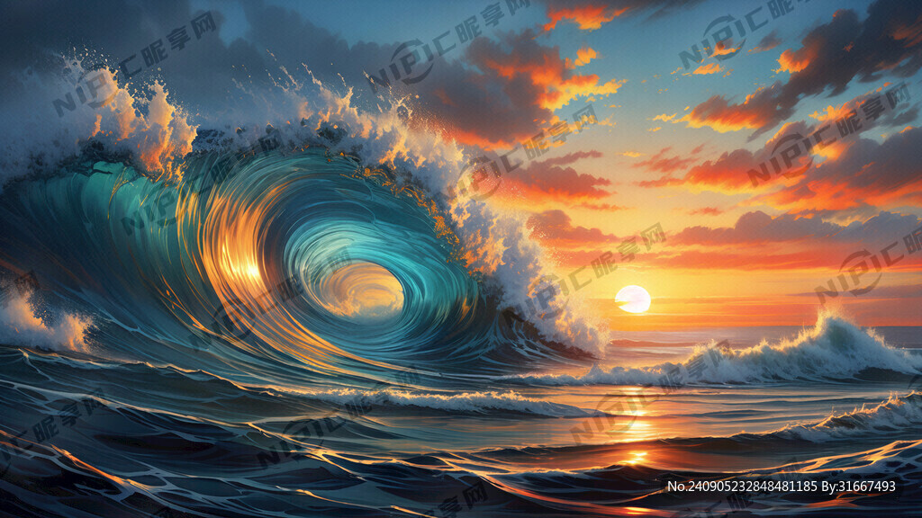 抽象海浪 巨澜 日出 天空