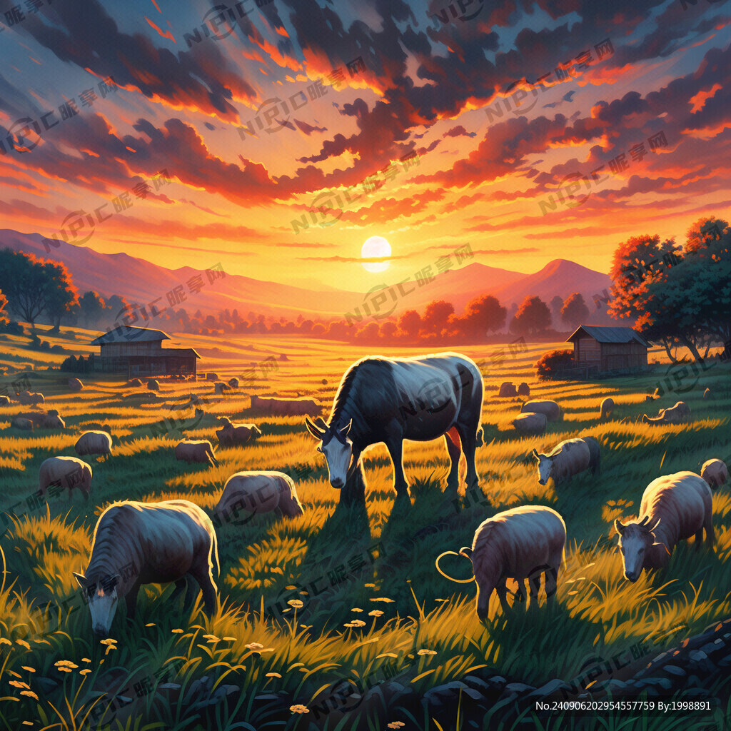 农忙 耕田 太阳 草地 放牧