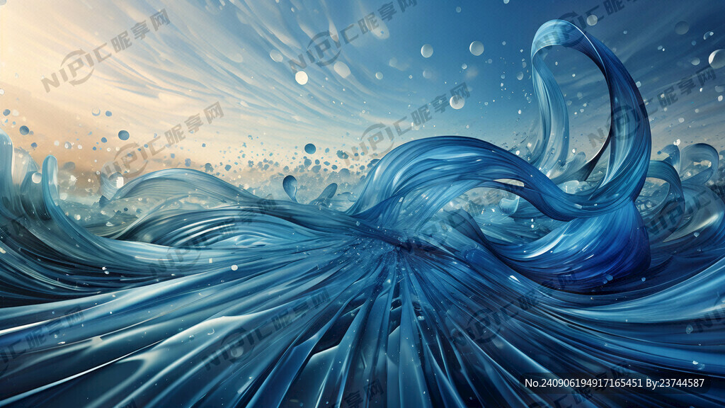 近景蓝色抽象飘带想海洋高级感