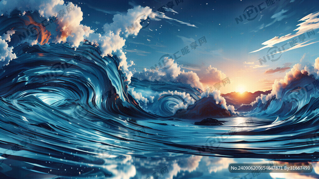 蓝色的抽象波浪 远景 天空