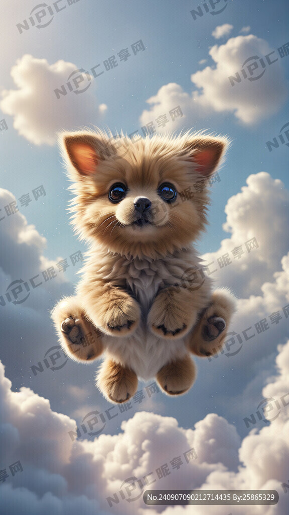 3D萌宠 爬在云朵上 唯美