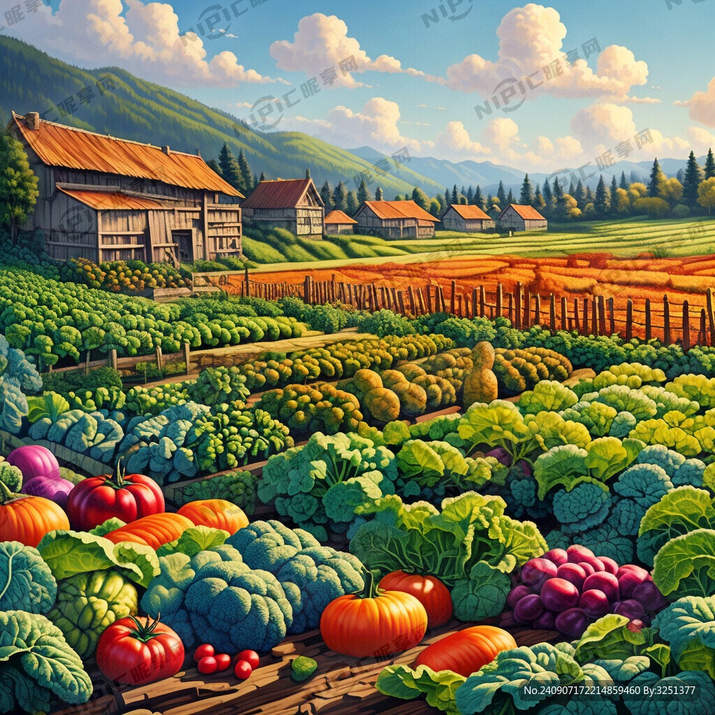 绘画风格的蔬菜基地