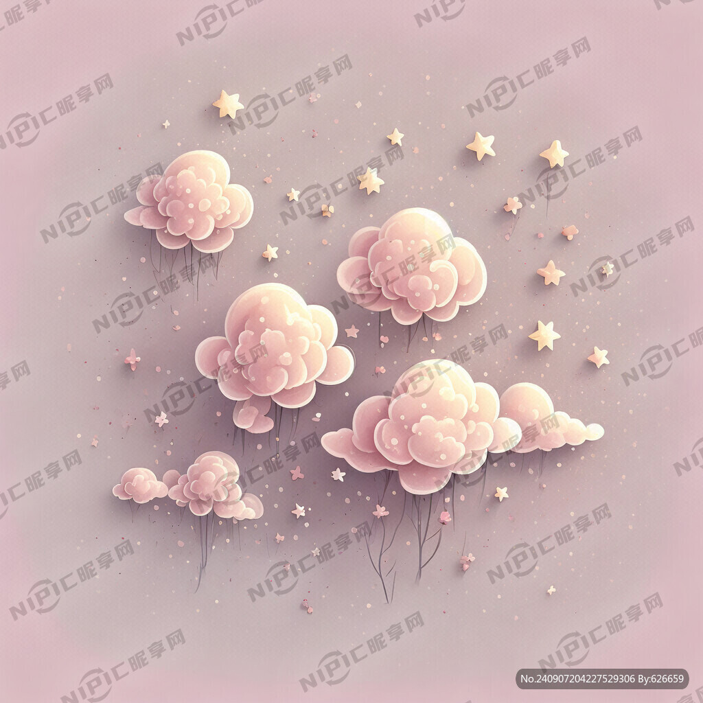 手绘浅粉色小朵彩云 小星星