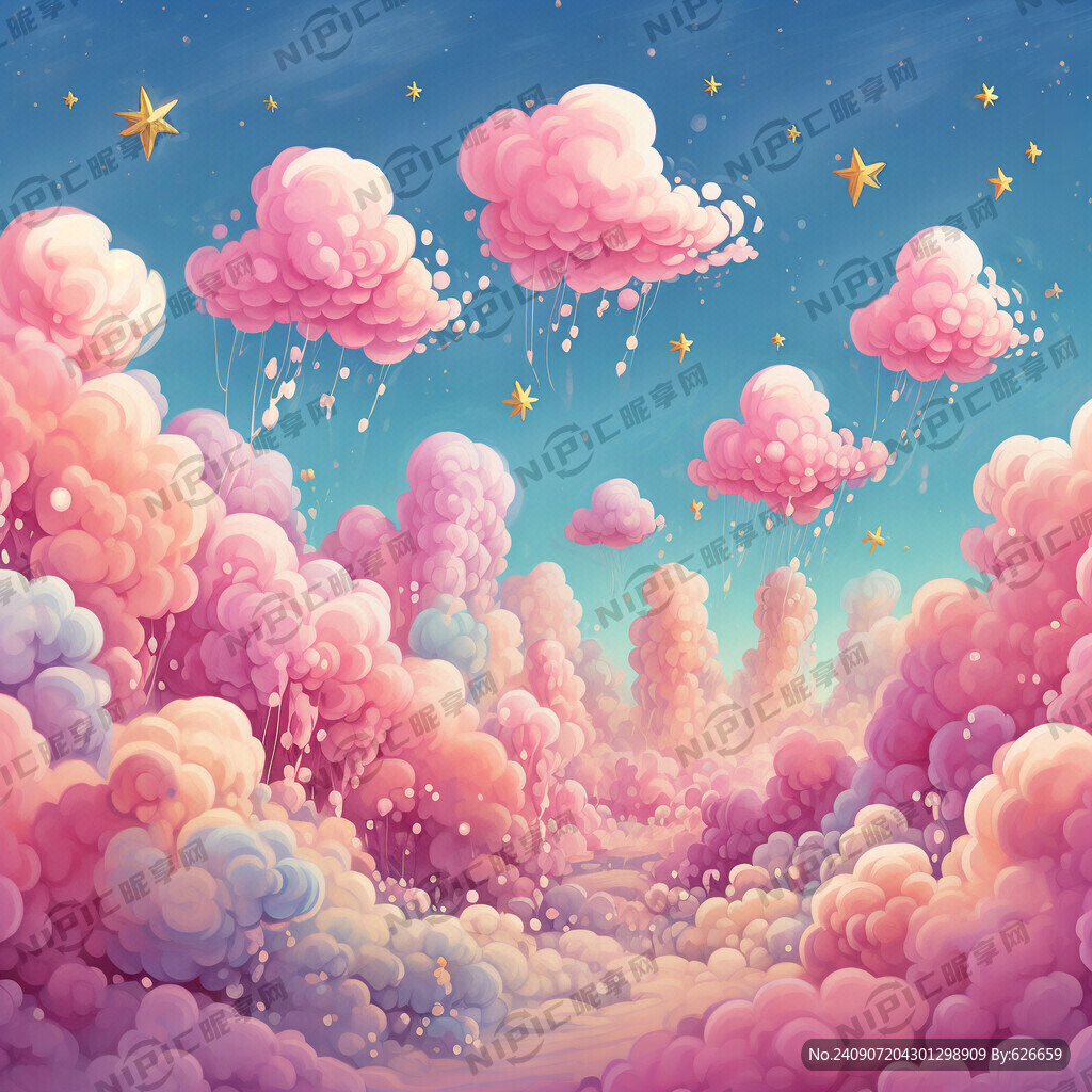 手绘浅粉色小朵彩云 小星星