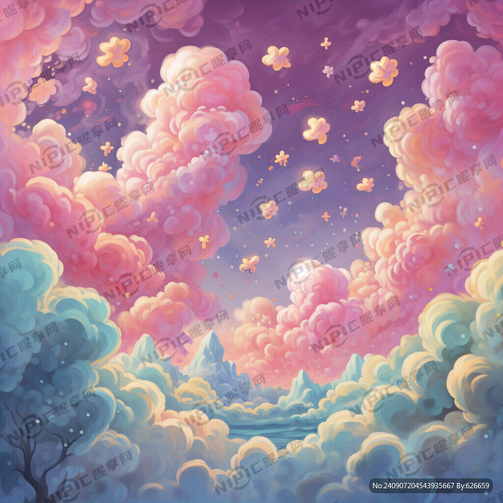 手绘浅粉色小朵彩云 小星星