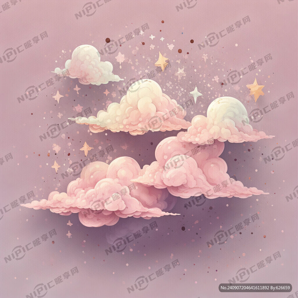 手绘浅粉色小朵彩云 小星星