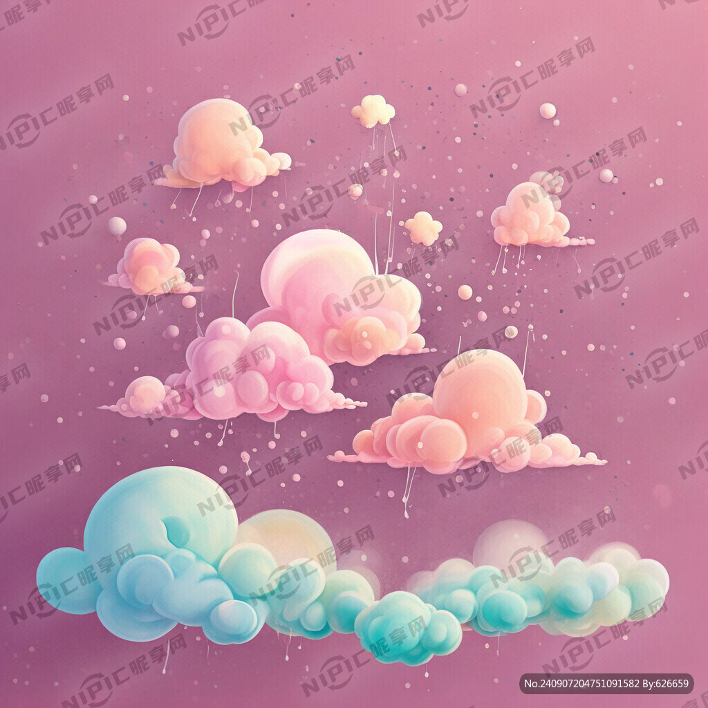 手绘浅粉色小朵彩云 小星星