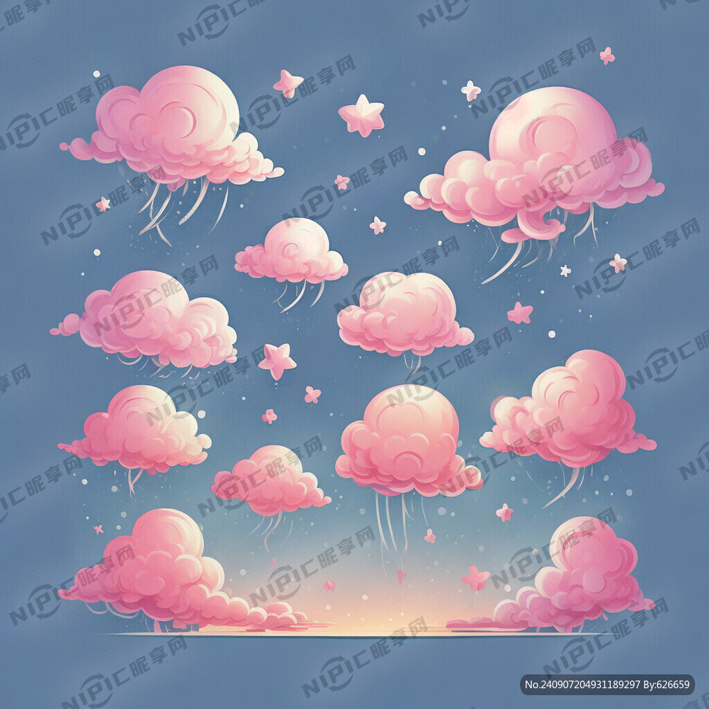 手绘浅粉色小朵彩云 小星星