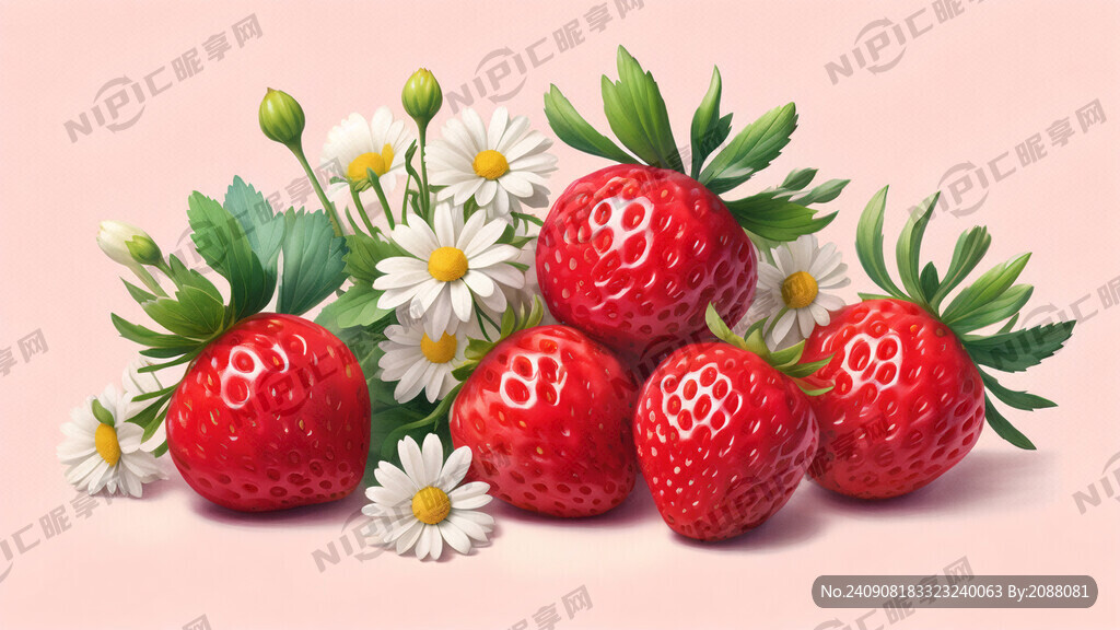 一颗颗圆润饱满的草莓 粉色调