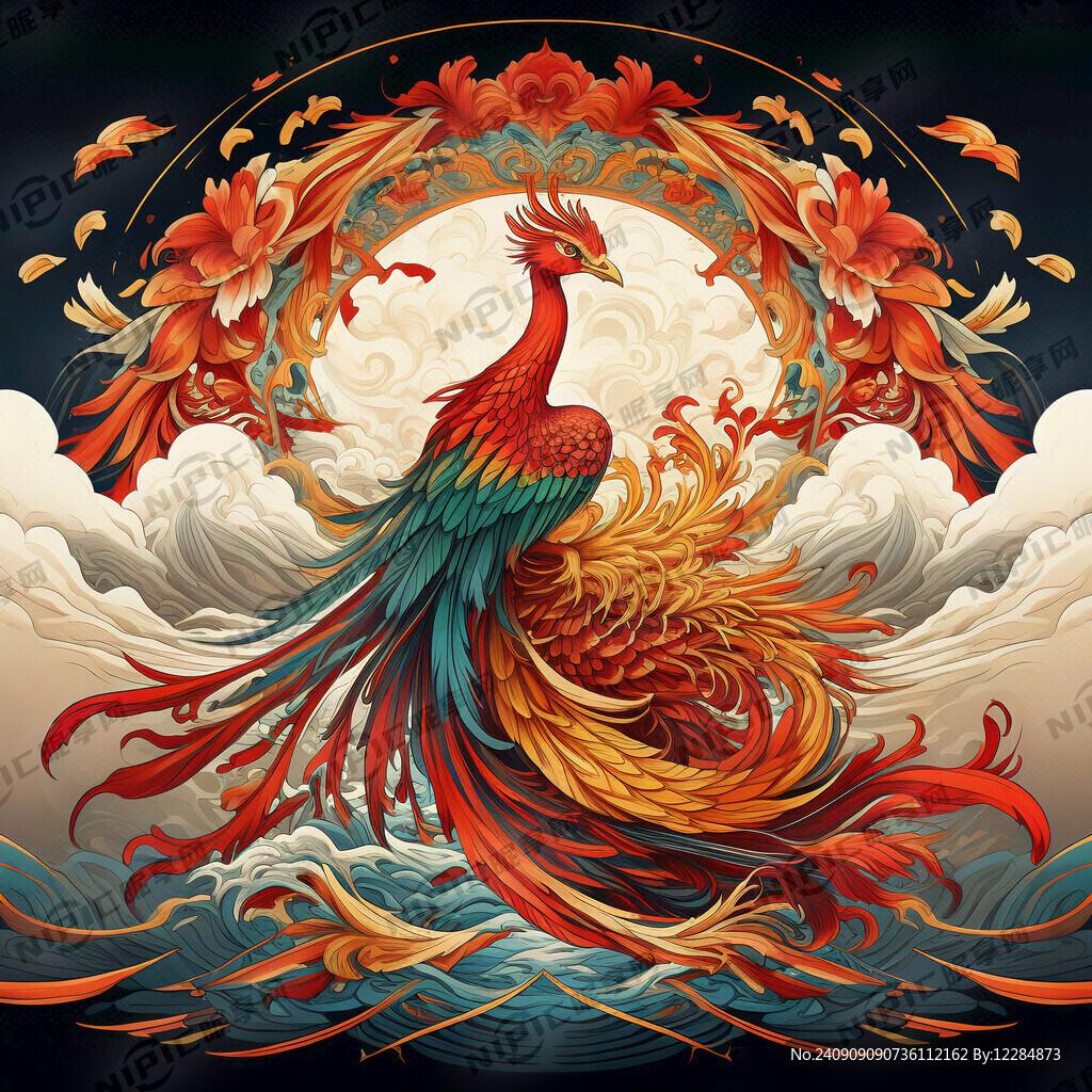 身上披着丝巾的凤凰 矢量 线条