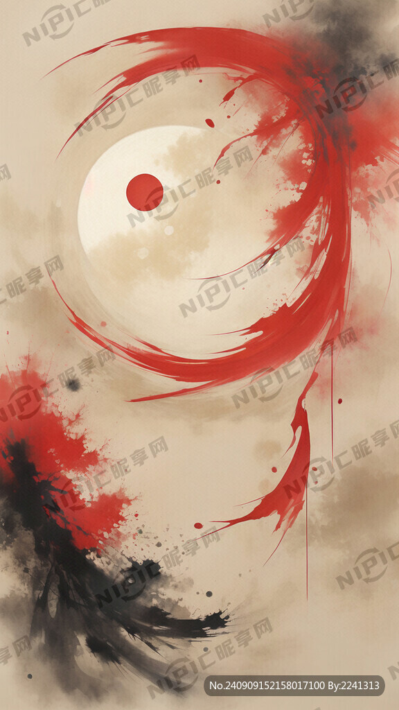 中秋节 圆月 红黄主色调 飘带