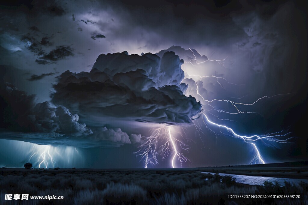 闪电雷电灾难现场素材图片