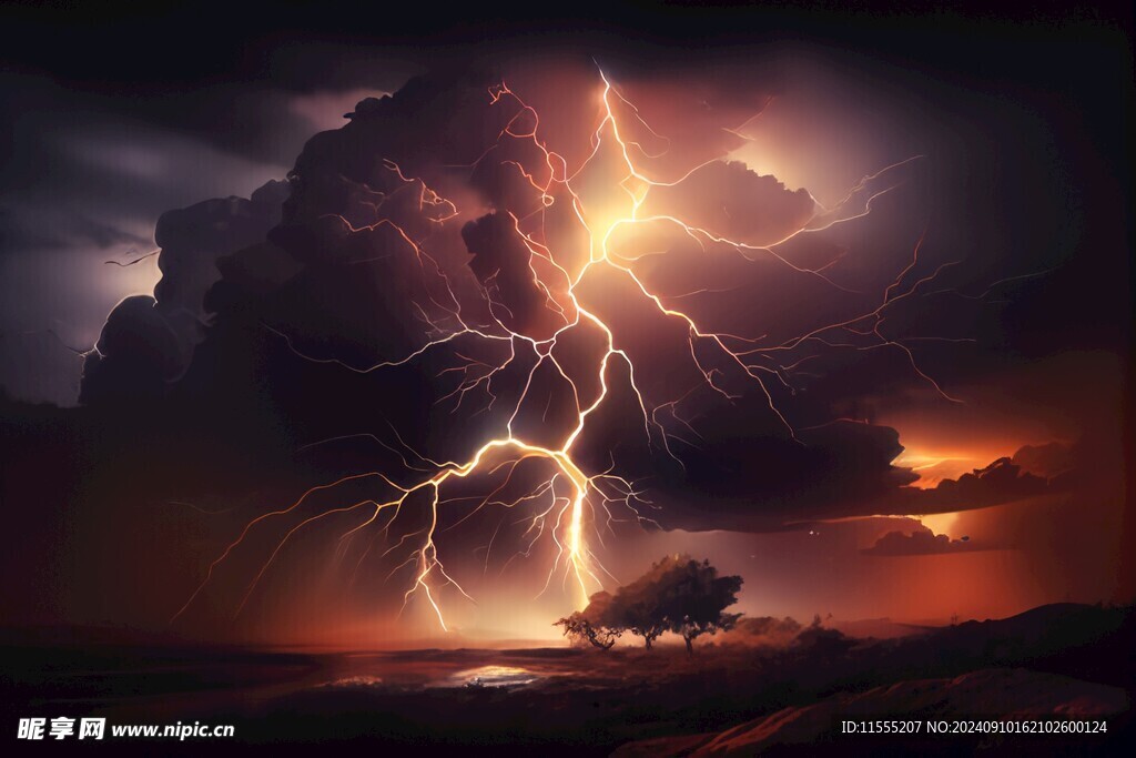 闪电雷电灾难现场素材图片