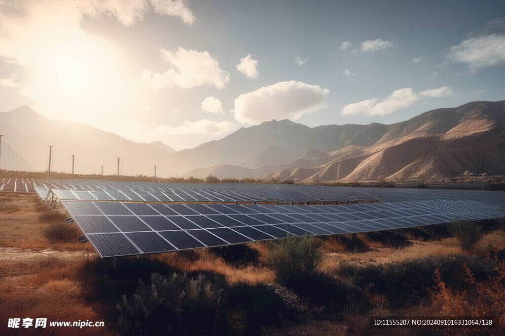 太阳能发电站硅板发电清洁能源