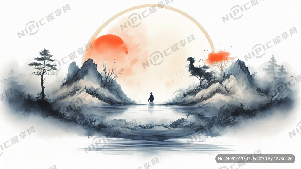 中秋节插画 克莱因蓝刺绣