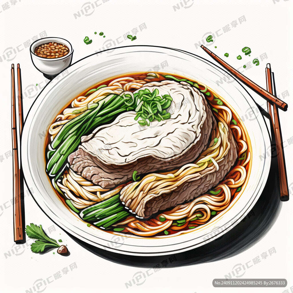 牛肉面 手绘 大肉片 筷子