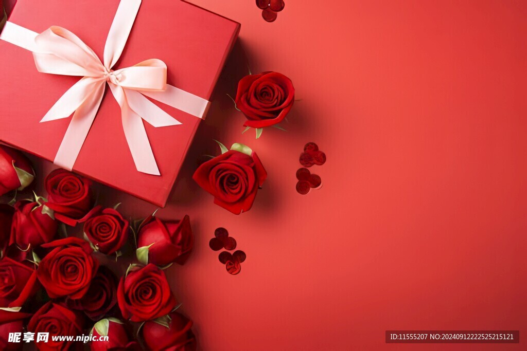 红玫瑰礼物蝴蝶结情人节素材图片