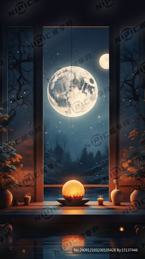 生成一张中秋的渲染画面 极简风