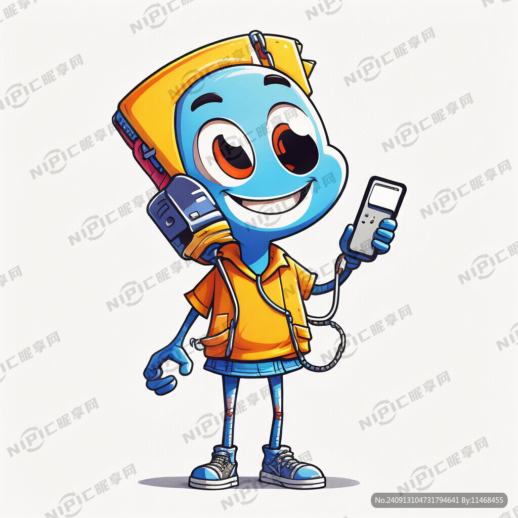 活力卡通人物 手上举着电话卡