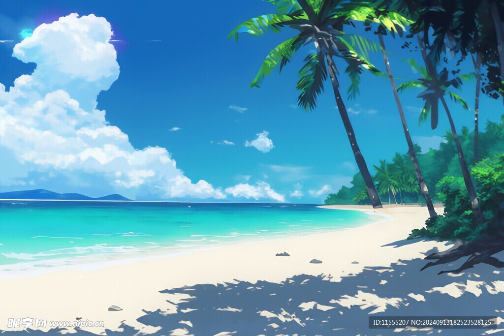 海滩景色云椰子树大海沙滩