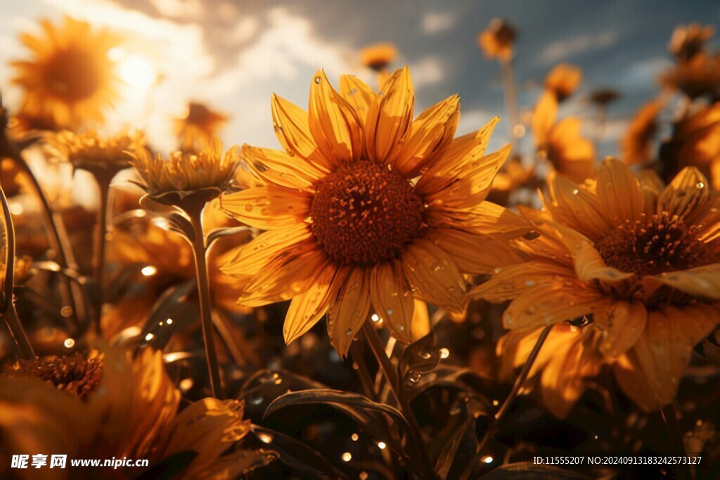 阳光下向日葵秋季丰收场景