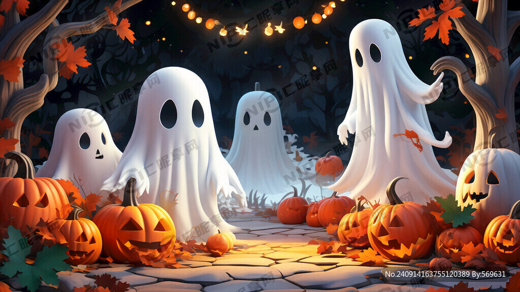 万圣节 南瓜 白色鬼魂