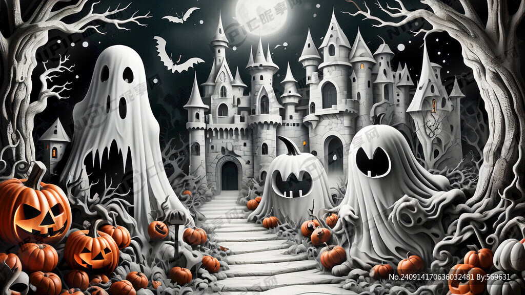 万圣节 城堡 鬼魂 南瓜