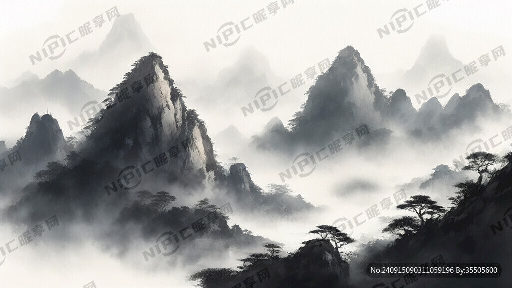 山峰 水墨风格 会当凌绝顶