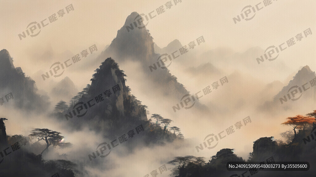 水墨风格的泰山图片 天气晴朗