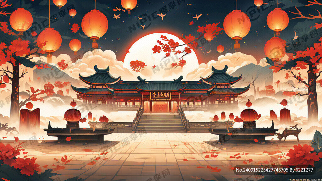 第五中学与中秋节结合的手绘插画