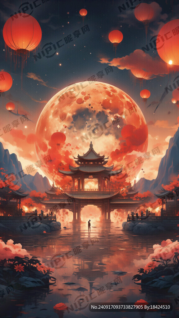 中秋节 暖色调 月亮元素