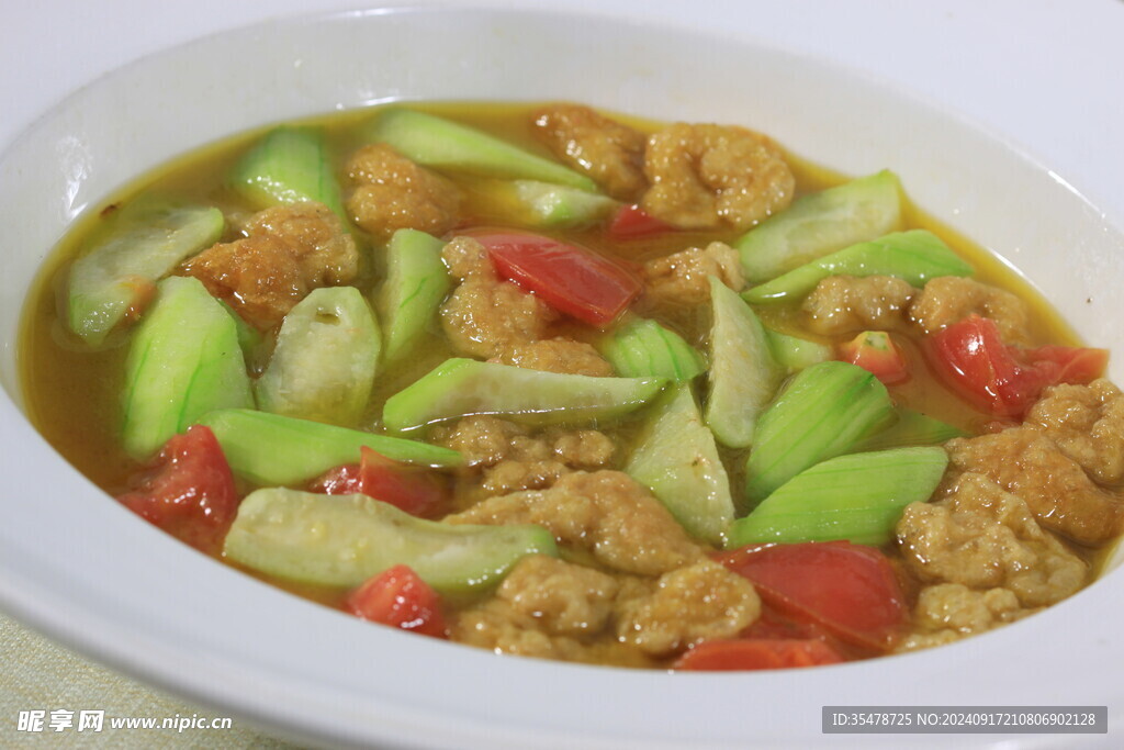 番茄丝瓜烧面筋