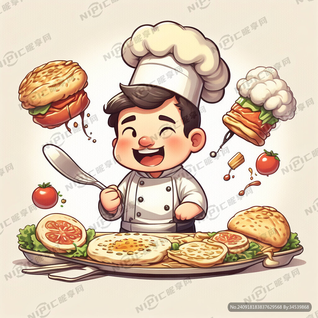 吃鸡蛋灌饼的可爱卡通厨师人物