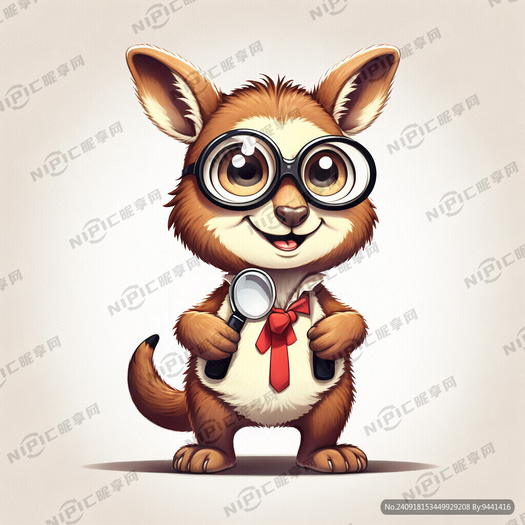 拿放大镜的卡通小袋鼠