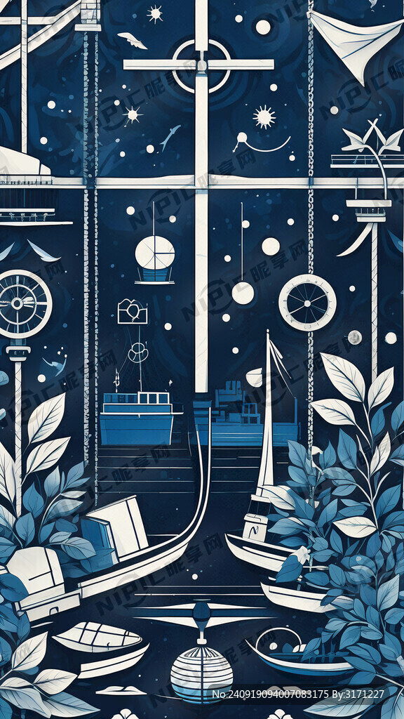 船运港口元素 蓝色系 简洁大方