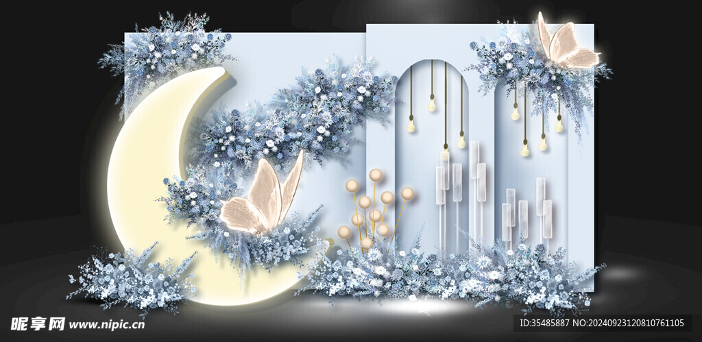 蓝色婚礼月亮蝴蝶迎宾区PSD 