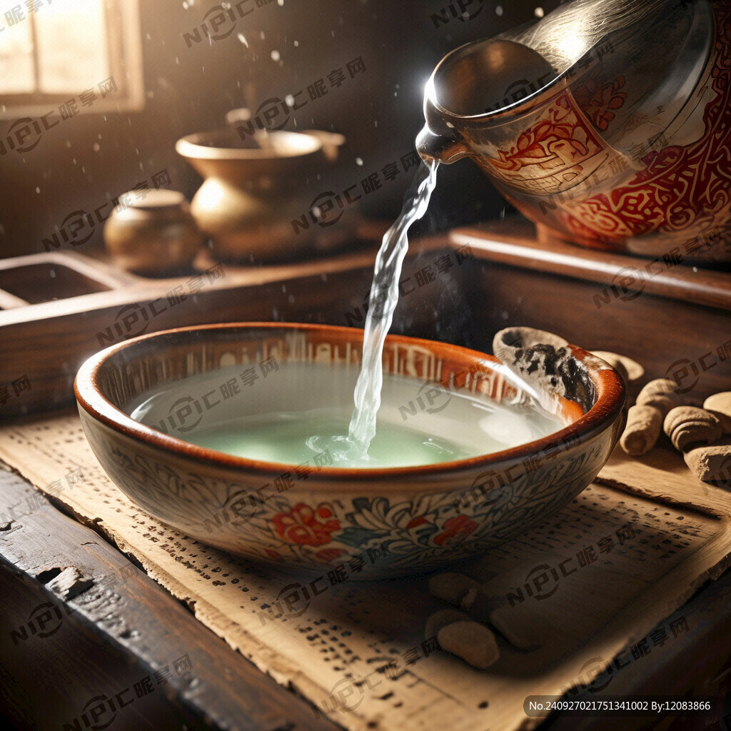 熬制的中药水倒入浴盆中