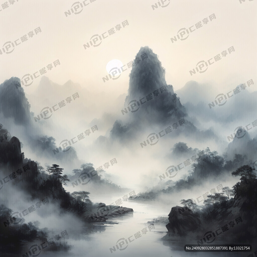 山谷 中国风 中国画 山水图