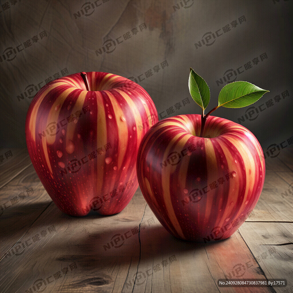 两个条纹红苹果 清晰逼真