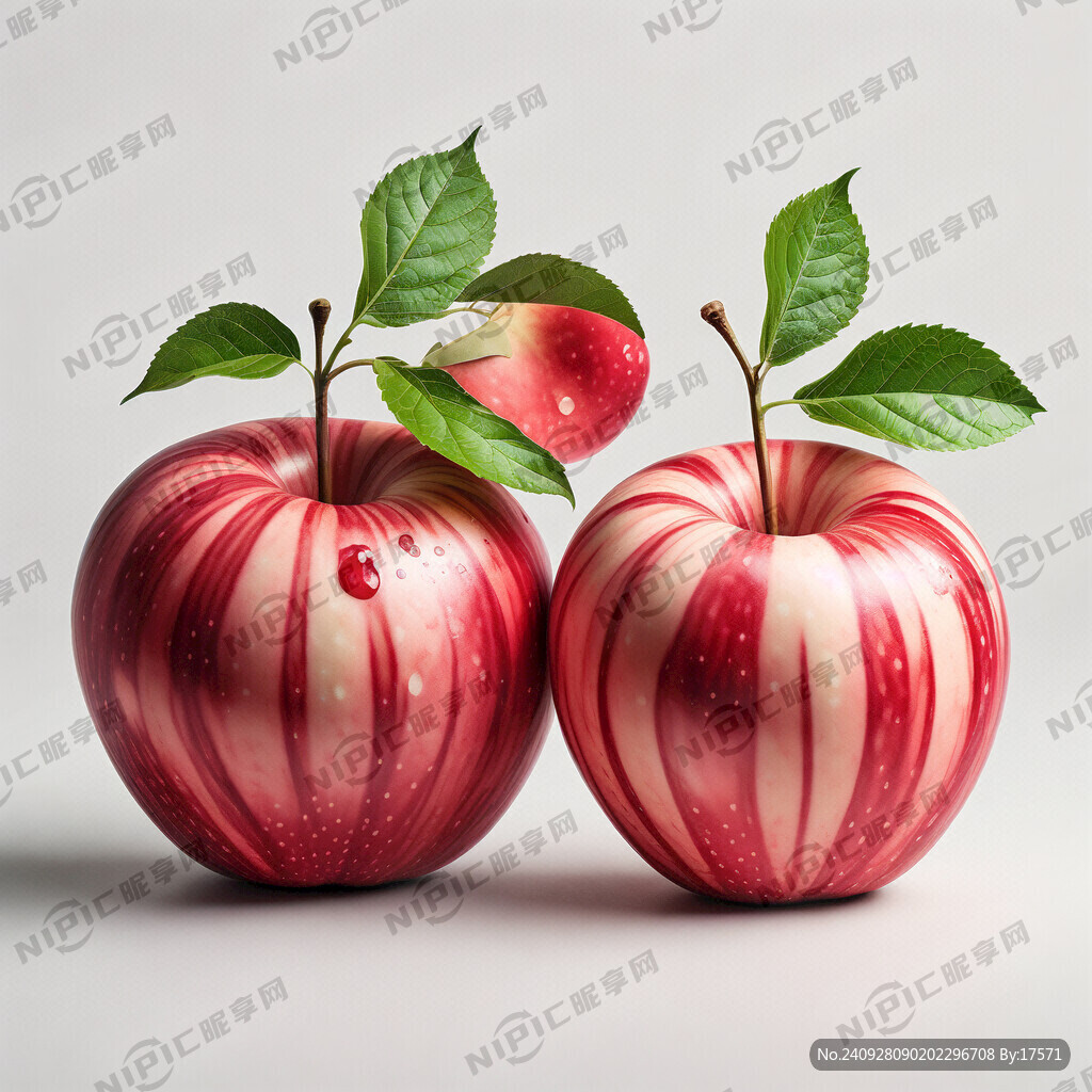两个带叶子条纹富士红苹果