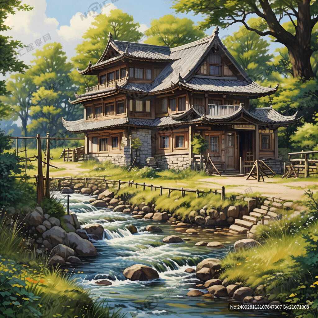 小时候门前小溪 木房子 老爷爷