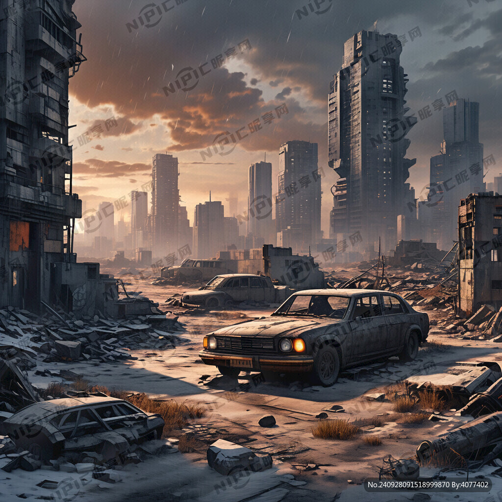 城市废墟 破旧汽车 赛博朋克