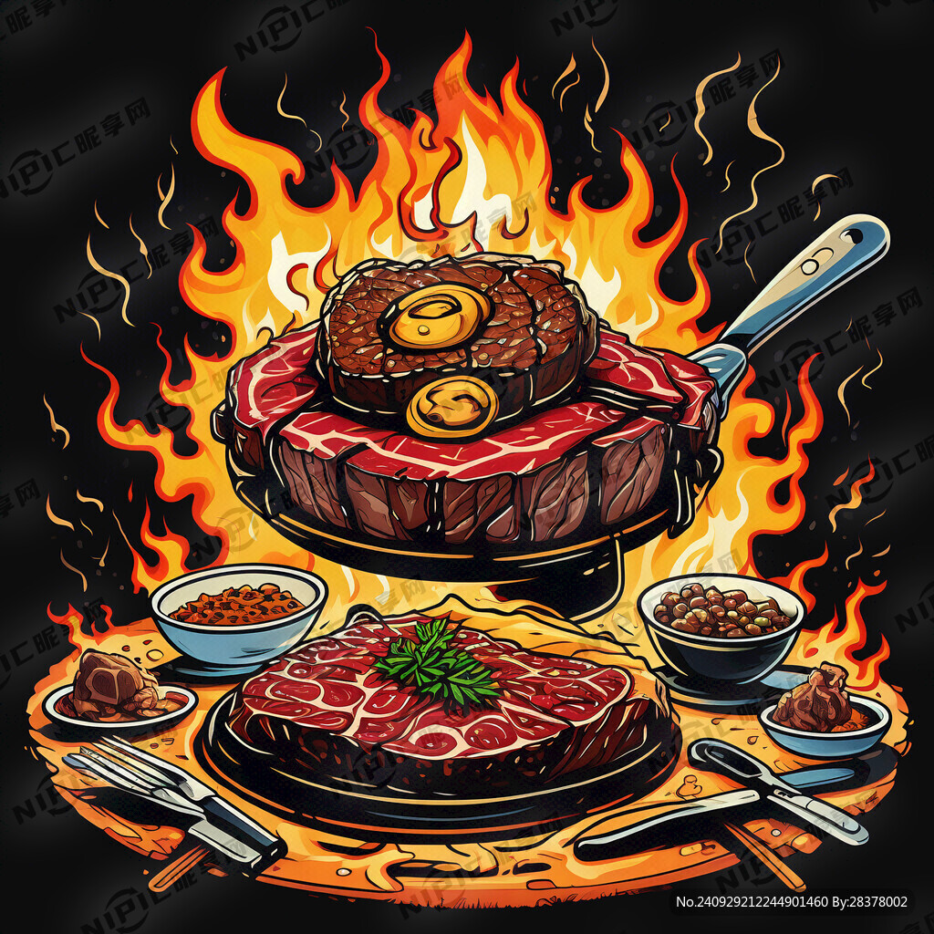 牛排 火 卡通
