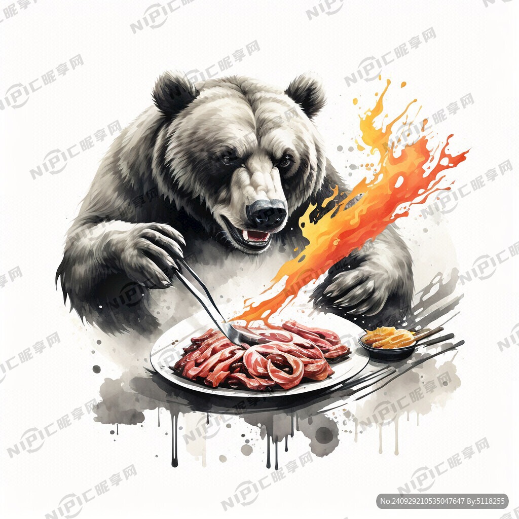熊 烤肉 中国风 矢量图